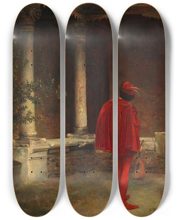 Triptych art skateboard deck of Carl Probst Das Stndchen by Carl Probst (1854-1924)