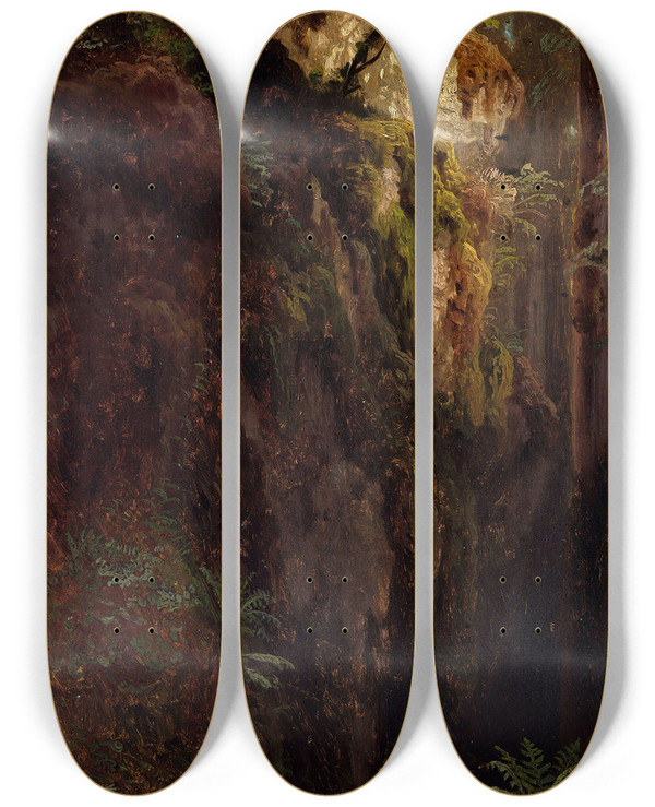 Triptych art skateboard deck of August Cappelen Landscape Study With A Ravine by August Cappelen (1827-1852)