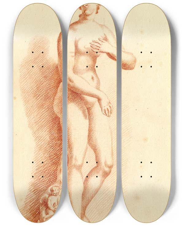 Triptych art skateboard deck of Cornelis Pronk Beeld Van De Venus Medicea_3 by Cornelis Pronk (1691-1759)