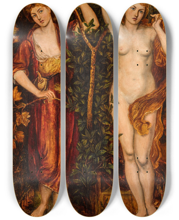 Triptych art skateboard deck of Henry Treffry Dunn Autumn And Summer by Henry Treffry Dunn (1838-1899)