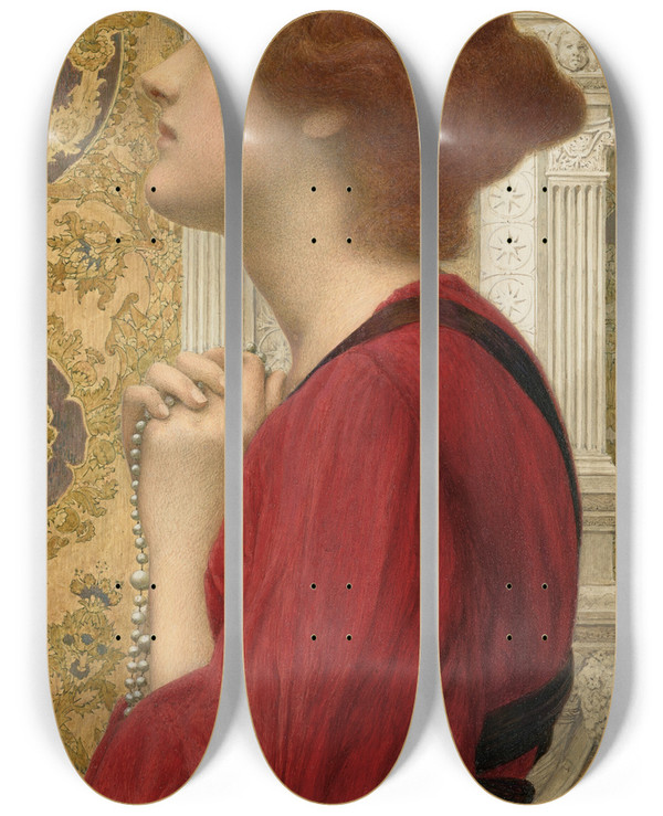 Triptych art skateboard deck of Henry Ryland The Guarded Flame by Henry Ryland (1856-1924)