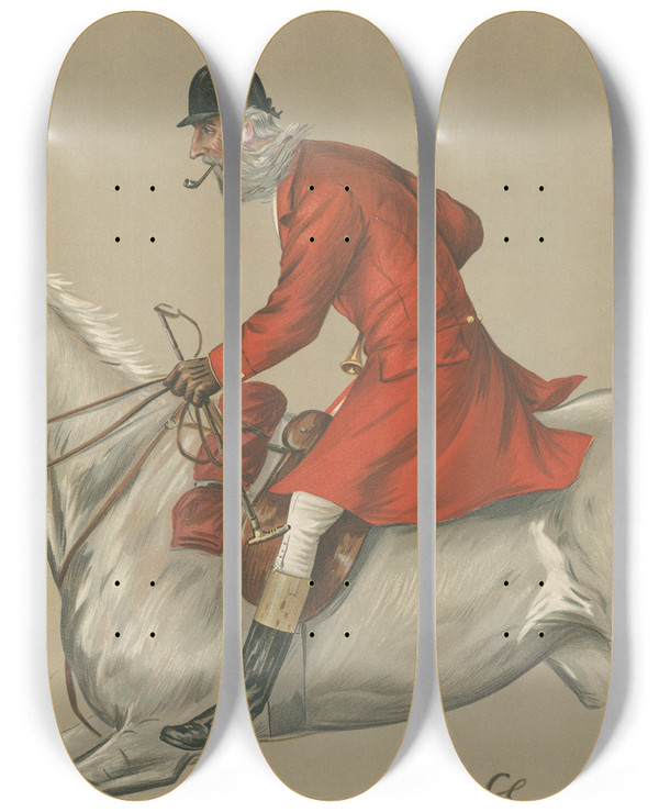 Triptych art skateboard deck of Francis Carruthers Gould Vanity Fair Blackmore Vale Thomas Hart Guest 11 November 1897 by Francis Carruthers Gould