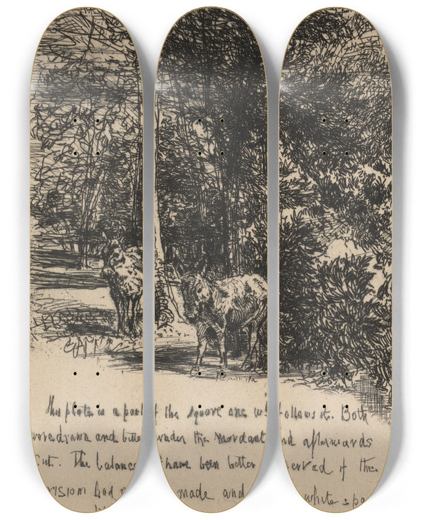 Triptych art skateboard deck of Francis Seymour Haden The Two Asses_2 by Francis Seymour Haden (1818-1910)