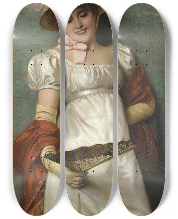 Triptych art skateboard deck of Giovanni Costa A Fair Maiden by Giovanni Costa (1826-1903)