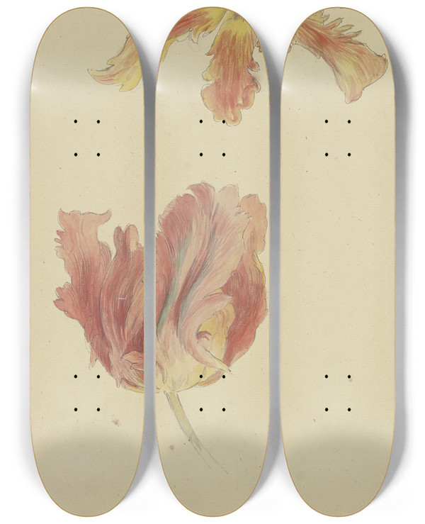 Triptych art skateboard deck of Wilhelm Steinhausen Parrot Tulips by Wilhelm Steinhausen (1846-1924)