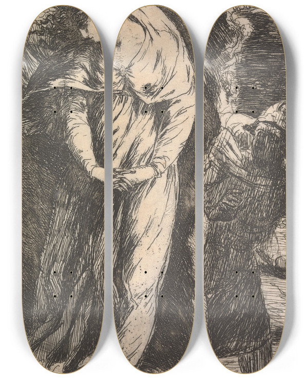 Triptych art skateboard deck of Alexander Runciman Fingal Discovering Carbon Cargloss Small Vers by Alexander Runciman (1736-1785)
