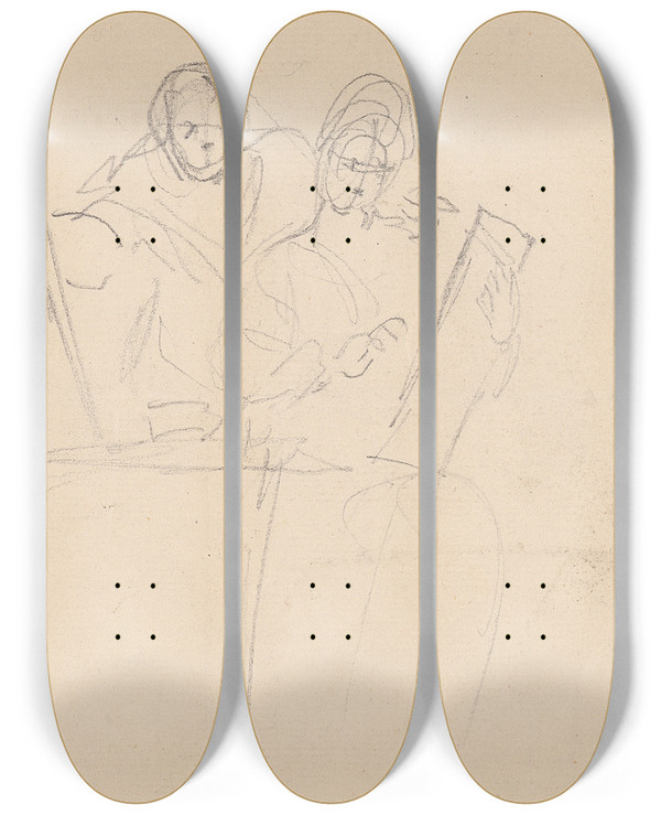 Triptych art skateboard deck of Sir Joshua Reynolds Two Figures by Sir Joshua Reynolds (1723-1792)
