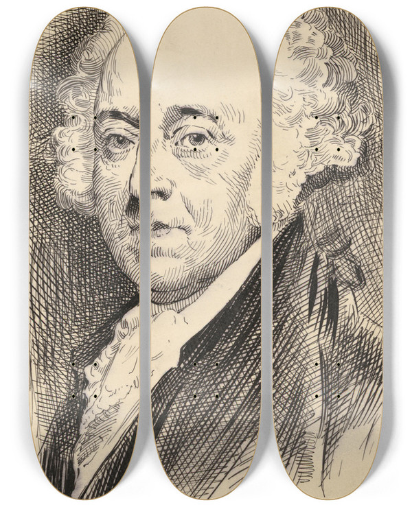 Triptych art skateboard deck of Jacques Reich John Adams by Jacques Reich (1852-1923)