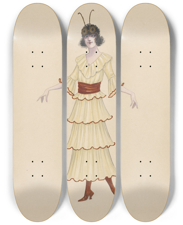 Triptych art skateboard deck of Will R Barnes New Jerseysketch 17 by Will R Barnes (1939)