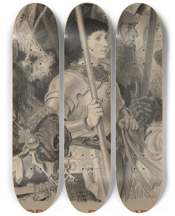 Triptych art skateboard deck of Eugne Grasset Mark Twains Joan Of Arc by Eugene Grasset (1841-1917)