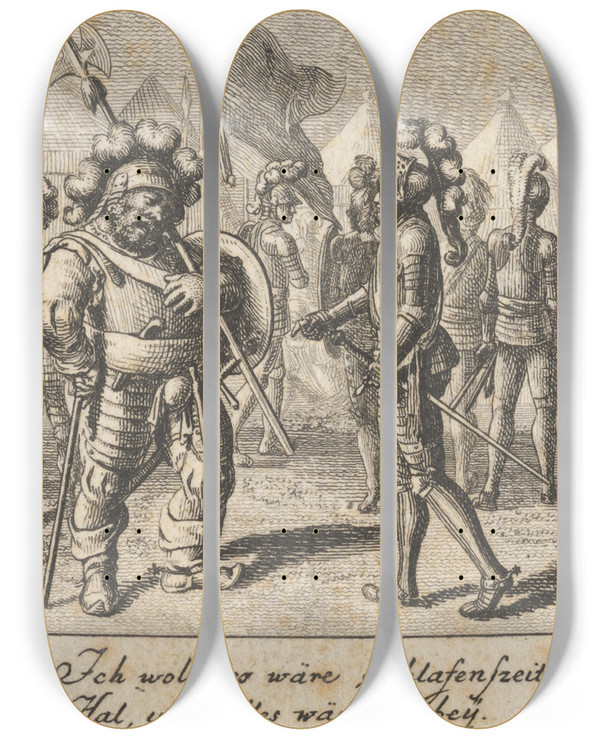 Triptych art skateboard deck of Daniel Nikolaus Chodowiecki Henry Iv Part I Act V Scene I by Daniel Nikolaus Chodowiecki (1726-1801)
