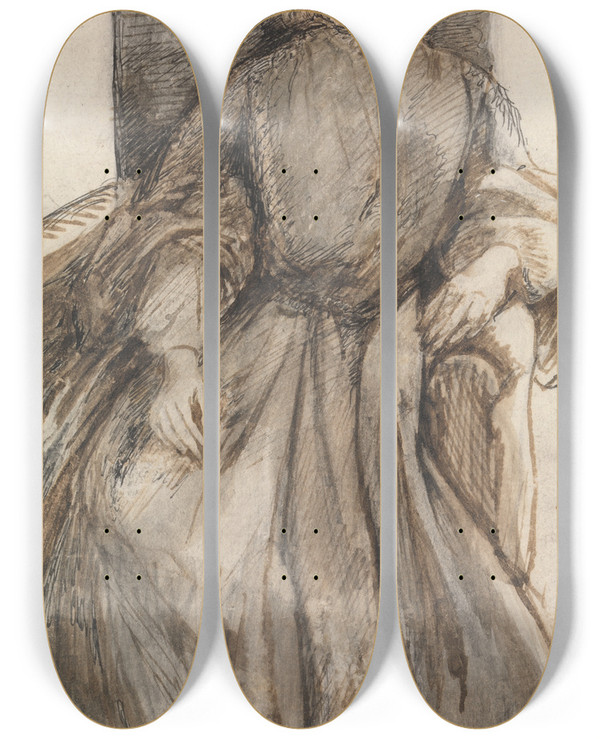 Triptych art skateboard deck of Dante Gabriel Rossetti Miss Elizabeth Siddal by Dante Gabriel Rossetti (1828-1882)