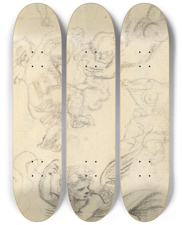 Triptych art skateboard deck of Benjamin West Study Of A Vase_10 by Benjamin West (1738-1820)