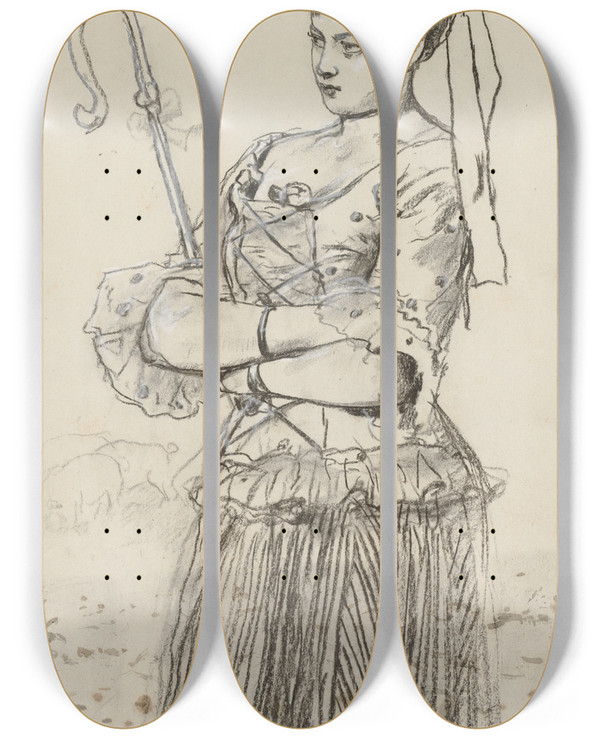 Triptych art skateboard deck of Winslow Homer Shepherdess by Winslow Homer (1836-1910)