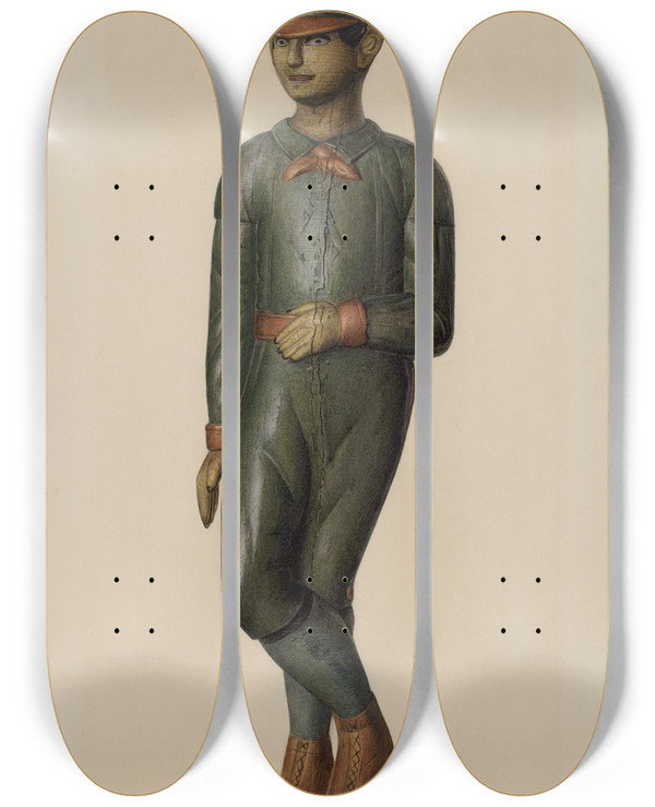 Triptych art skateboard deck of Mina Lowry Baseball Player by Mina Lowry (1894-1942)