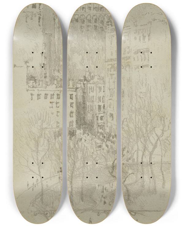 Triptych art skateboard deck of Joseph Pennell Union Square by Joseph Pennell (1857-1926)