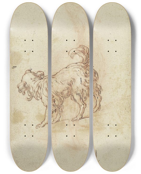 Triptych art skateboard deck of Abraham Bloemaert Study Sheet Two Dogs by Abraham Bloemaert (1564-1651)