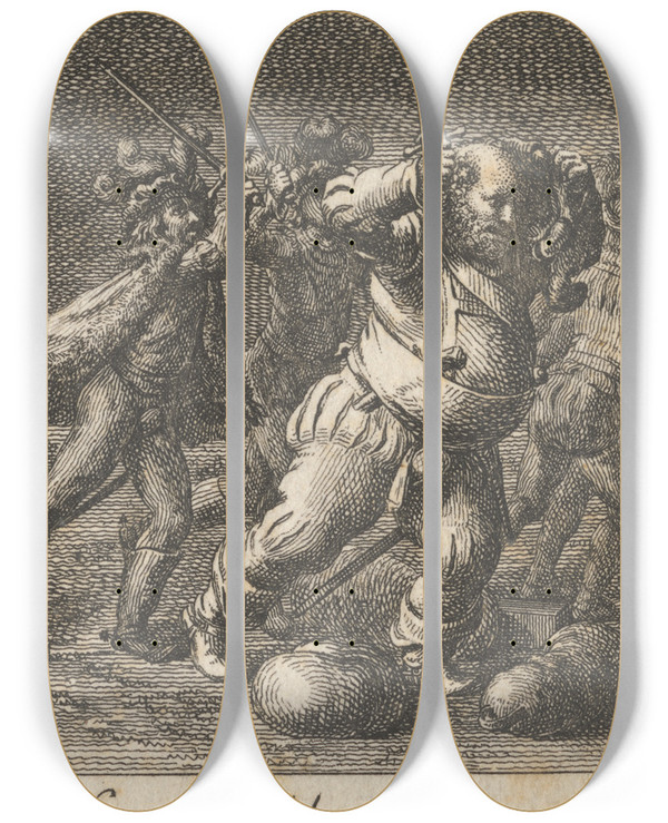 Triptych art skateboard deck of Daniel Nikolaus Chodowiecki Henry Iv Part I Act Ii Scene Ii_2 by Daniel Nikolaus Chodowiecki (1726-1801)