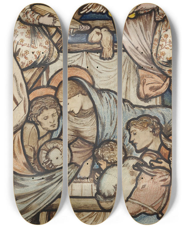 Triptych art skateboard deck of Sir Edward Coley Burnejones The Nativity_2 by Sir Edward Coley Burne-Jones (1833-1898)