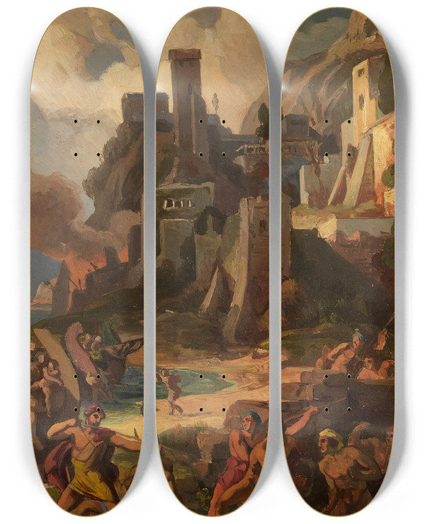 Triptych art skateboard deck of Friedrich Preller The Elder Odysseezyklus 12 by Friedrich Preller The Elder (1804-1878)