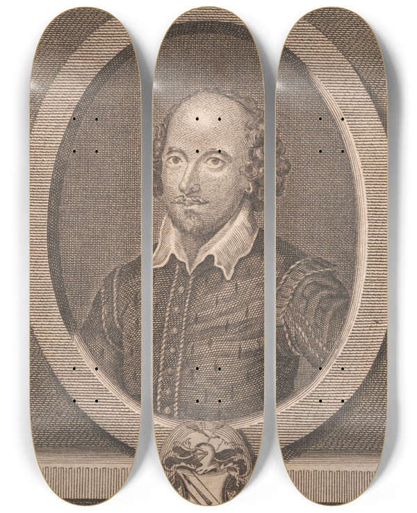 Triptych art skateboard deck of George Howland Beaumont Shakespeare by George Howland Beaumont (1753-1827)
