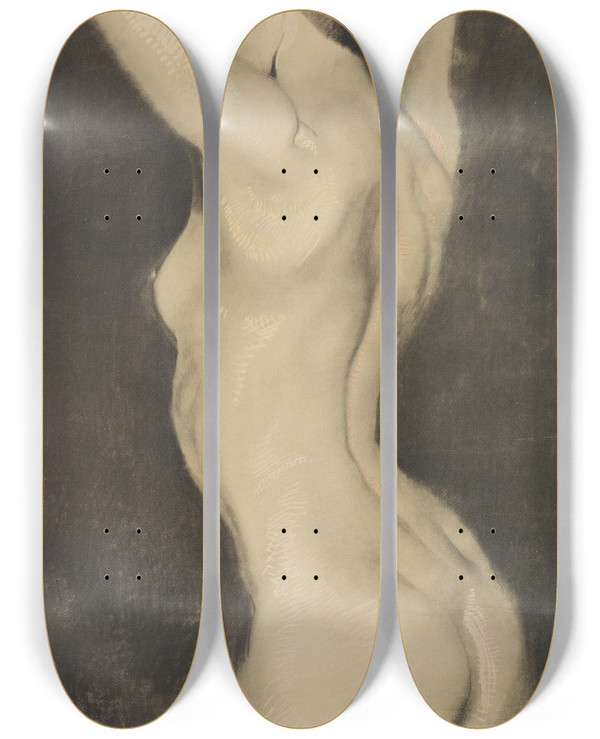Triptych art skateboard deck of Max Klinger Zwanzig Studien by Max Klinger (1857-1920)