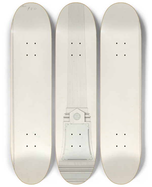 Triptych art skateboard deck of Alexander Maxwell Obelisk Grave Monument No 901 by Alexander Maxwell (1838-1880)