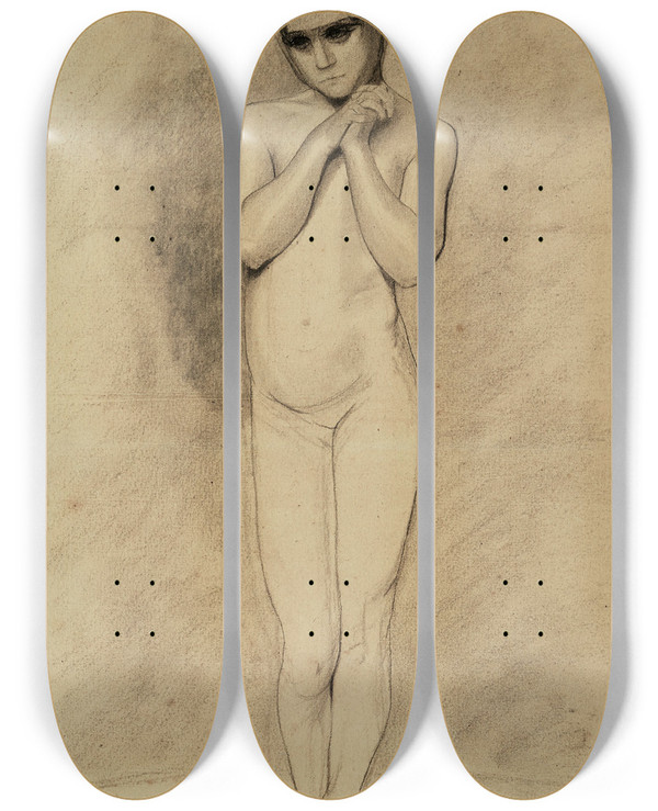 Triptych art skateboard deck of Odilon Redon Enfant Nu by Odilon Redon (1840-1916)