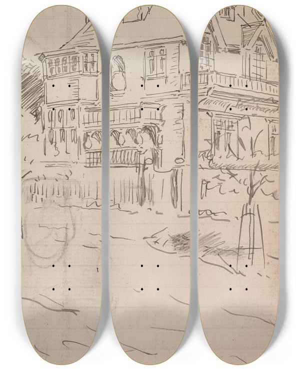 Triptych art skateboard deck of Charles Samuel Keene Sketchbook Drawing_1 by Charles Samuel Keene (1823-1891)