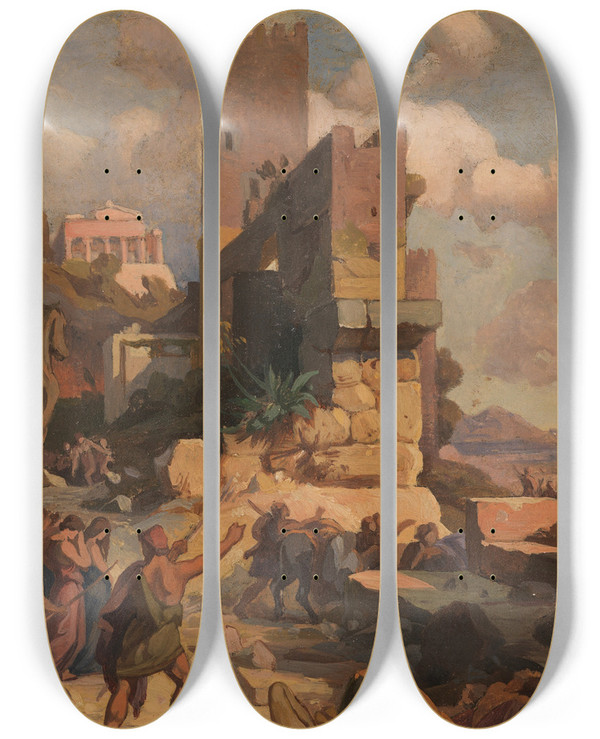 Triptych art skateboard deck of Friedrich Preller The Elder Odysseezyklus 4 by Friedrich Preller The Elder (1804-1878)