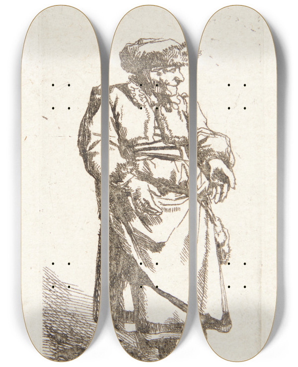 Triptych art skateboard deck of Cornelis Pietersz Bega Stende Gammel Kvinde by Cornelis Pietersz Bega (1631-1664)