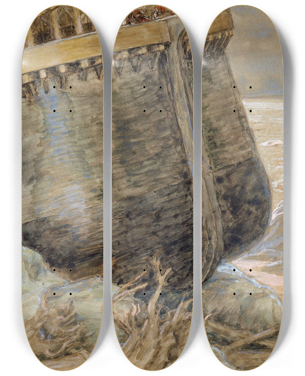 Triptych art skateboard deck of James Tissot The Dove Returns To Noah by James Tissot (1836-1902)