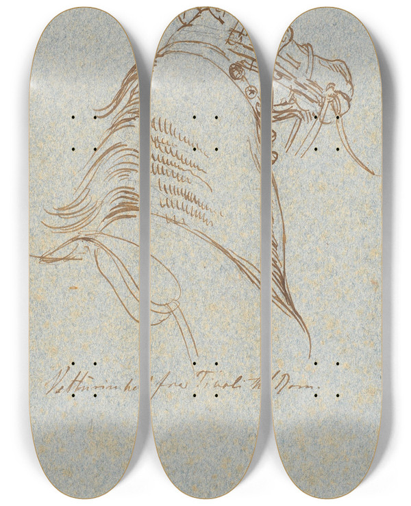 Triptych art skateboard deck of Johan Thomas Lundbye Hoved Og Hals Af Vetturinhest by Johan Thomas Lundbye (1818-1848)