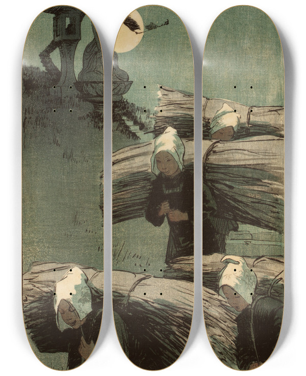 Triptych art skateboard deck of Helen Hyde The Return by Helen Hyde (1868-1919)