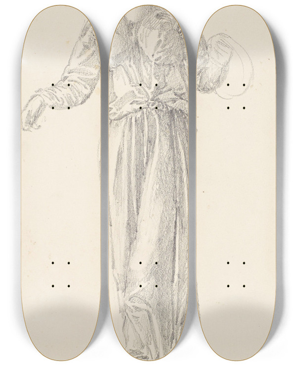 Triptych art skateboard deck of Sir Edward Coley Burnejones The Garland Weavers Drapery Study_3 by Sir Edward Coley Burne-Jones (1833-1898)