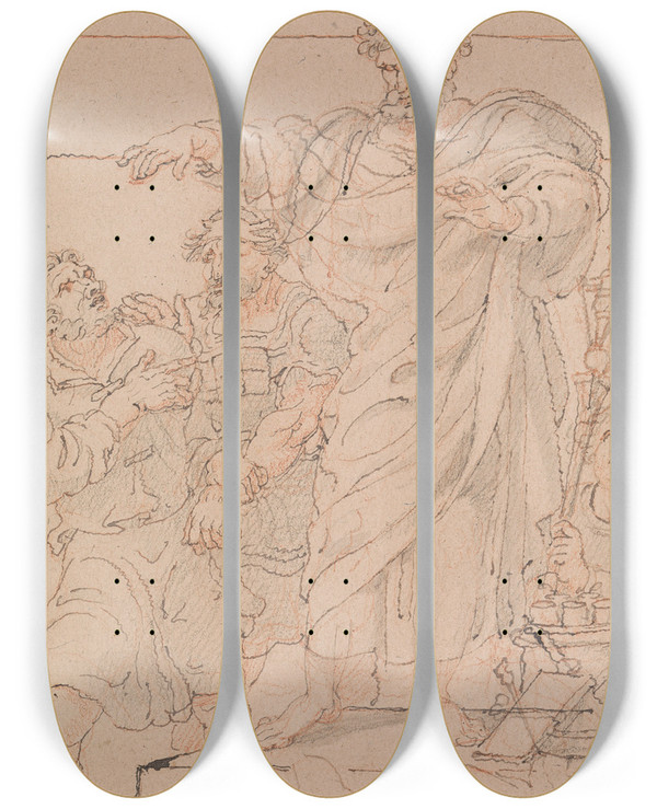 Triptych art skateboard deck of Edward Francis Burney Study For The Figure Of Grammateus by Edward Francis Burney (1760-1848)