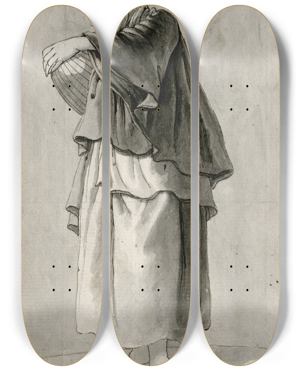 Triptych art skateboard deck of Barend Hendrik Thier Staande Vrouw_3 by Barend Hendrik Thier (1751-1814)