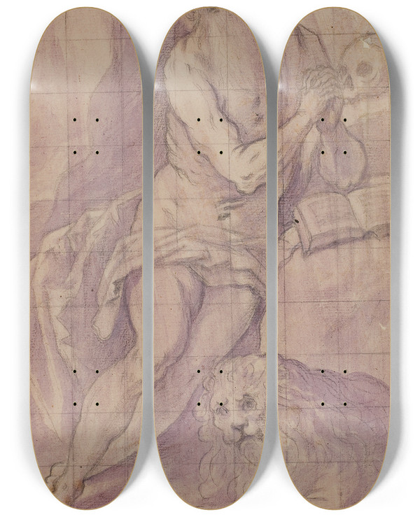 Triptych art skateboard deck of Giovanni De Vecchi Den Hellige Hieronymus I Rkenen by Giovanni de' Vecchi (1536-1615)