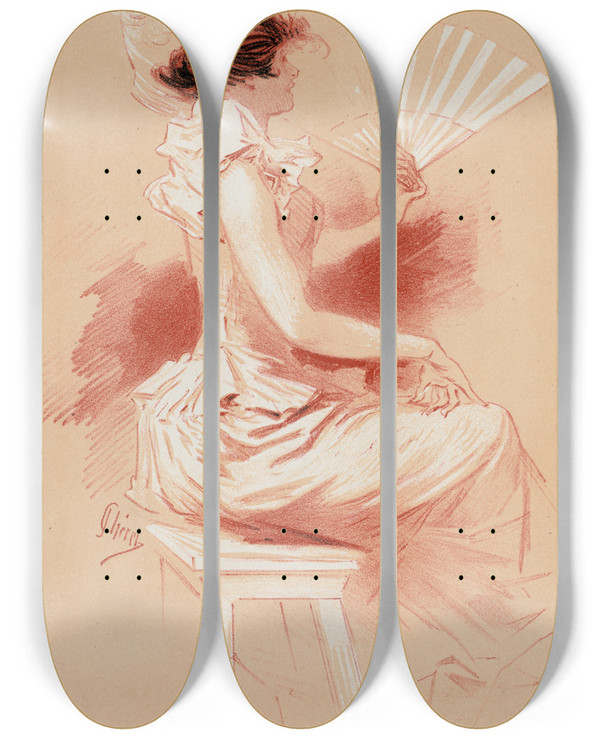 Triptych art skateboard deck of Jules Chret Dessin Original Pour Les Matres De Laffiche by Jules Cheret (1836-1932)