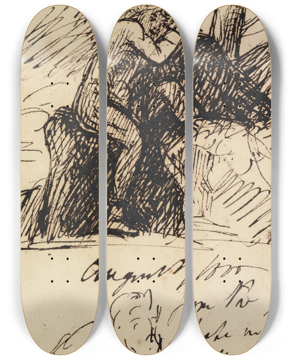 Triptych art skateboard deck of Benjamin Robert Haydon Study Of A Figure Sitting by Benjamin Robert Haydon (1786-1846)