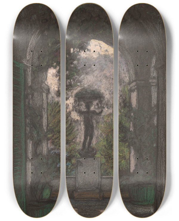 Triptych art skateboard deck of Elihu Vedder Capri_1 by Elihu Vedder (1836-1923)