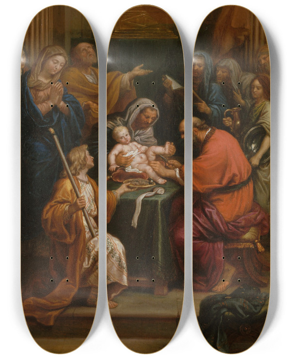 Triptych art skateboard deck of Pierre Mignard La Circoncision by Pierre Mignard (1612-1695)