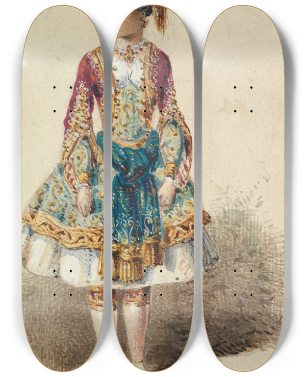 Triptych art skateboard deck of George Augustus Sala Girl In Neareastern Costume by George Augustus Sala (1828-1895)