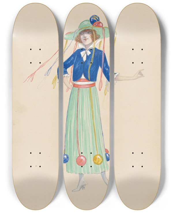 Triptych art skateboard deck of Will R Barnes Masssketch 14 by Will R Barnes (1939)