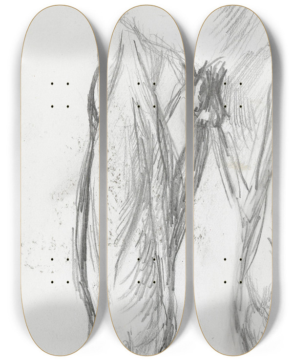 Triptych art skateboard deck of Ludvig Karsten Mannsakt by Ludvig Karsten (1876-1926)