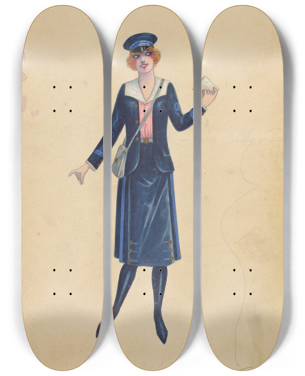 Triptych art skateboard deck of Will R Barnes Telegraph 11 by Will R Barnes (1939)