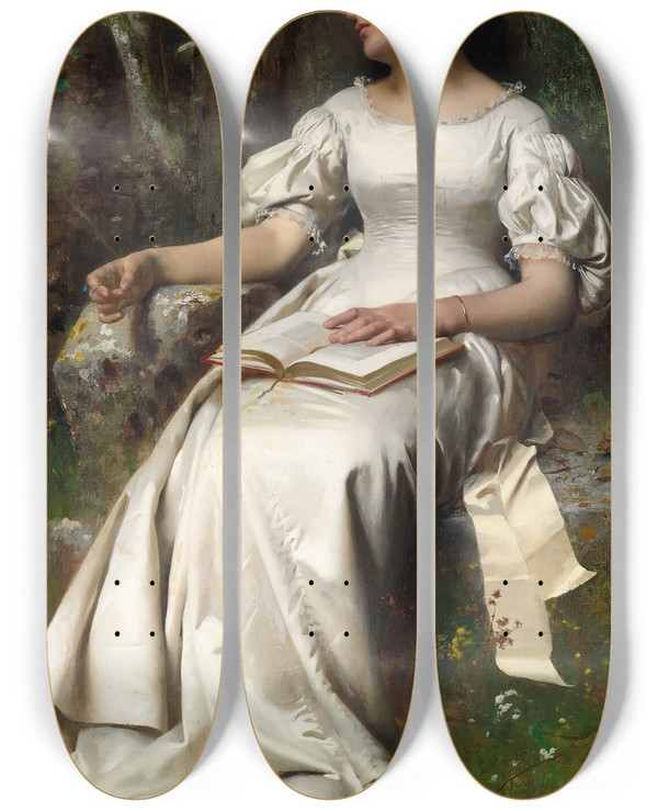 Triptych art skateboard deck of Lonjeanbasile Perrault Meditation_1 by Lon-Jean-Basile Perrault (1832-1908)