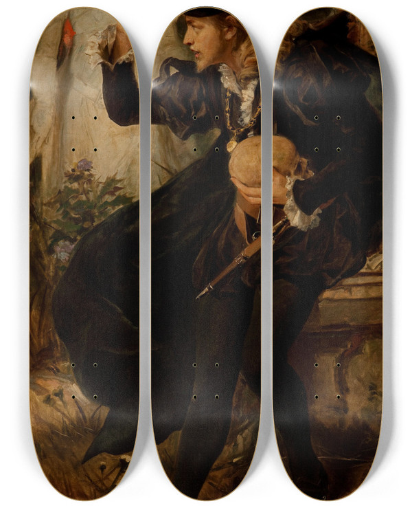 Triptych art skateboard deck of Pedro Amrico Hamlets Vision by Pedro Americo (1843-1905)