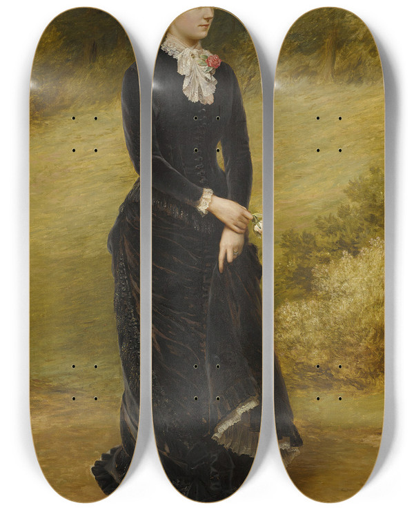 Triptych art skateboard deck of Samuel Sidley Lady In Black by Samuel Sidley (1829-1896)