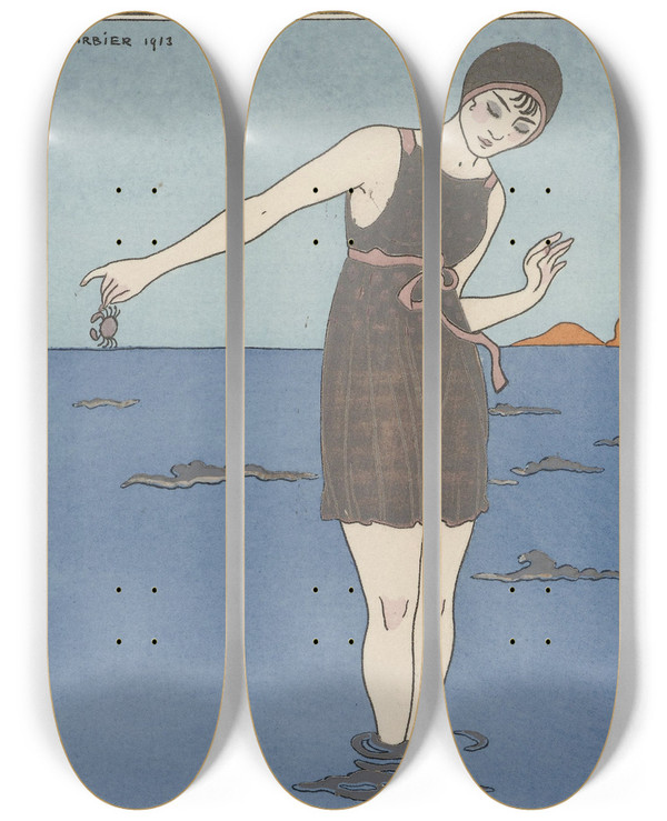 Triptych art skateboard deck of George Barbier Costume De Bain_1 by George Barbier (1882-1932)